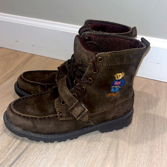 Polo Ralph Lauren Ranger Hi II USA flag Sweater Bear boots boys Youth LEON - Picture 15 of 15